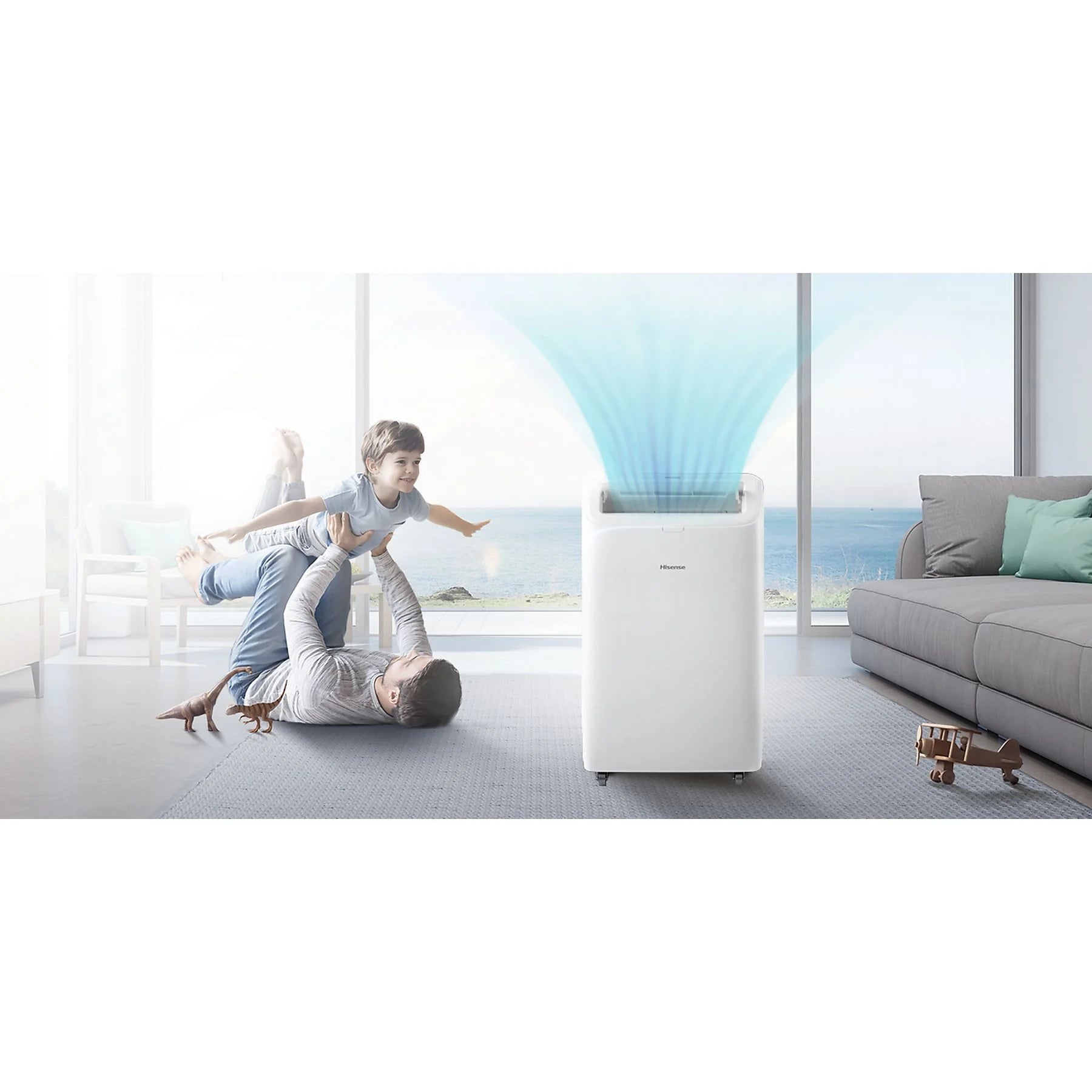 Aire acondicionado portátil – Hisense APC09QC, 2236 fg/h, 3 velocidades, Deshumidificador, Super Cool, Mando a distancia, Kit Ventana, Wi-Fi, Blanco