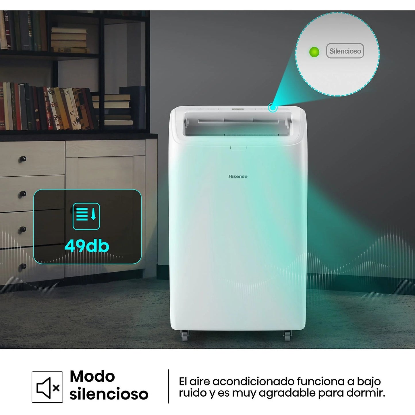 Aire acondicionado portátil – Hisense APC09QC, 2236 fg/h, 3 velocidades, Deshumidificador, Super Cool, Mando a distancia, Kit Ventana, Wi-Fi, Blanco