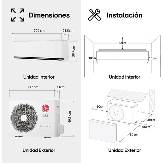 Aire acondicionado Split 1 x 1 – LG MAGNA09SX.SET, 2150 fg/h, Freeze Cleaning, Wi-Fi, Blanco